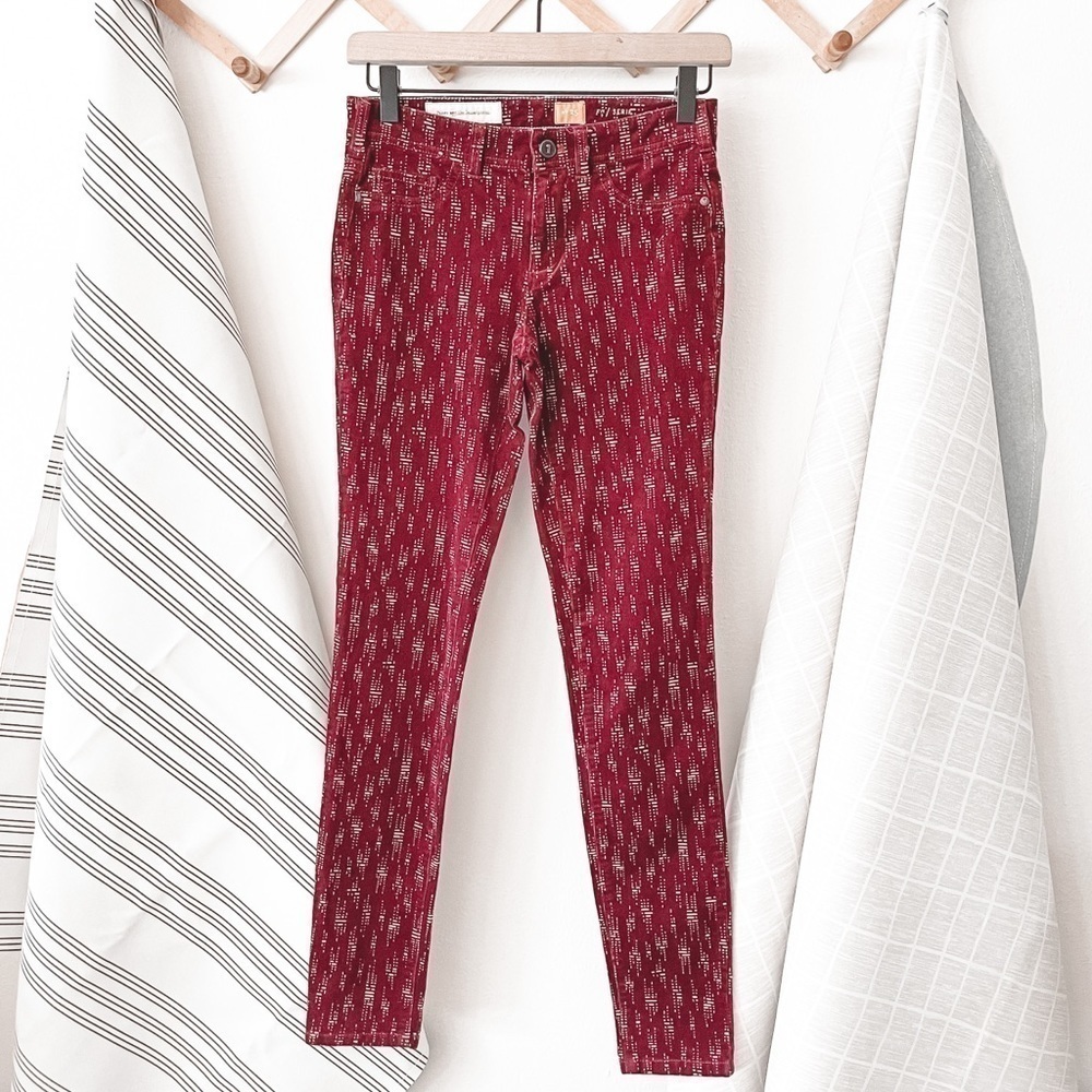 Anthropologie Pilcro Burgundy Serif Print Corduroy Pants